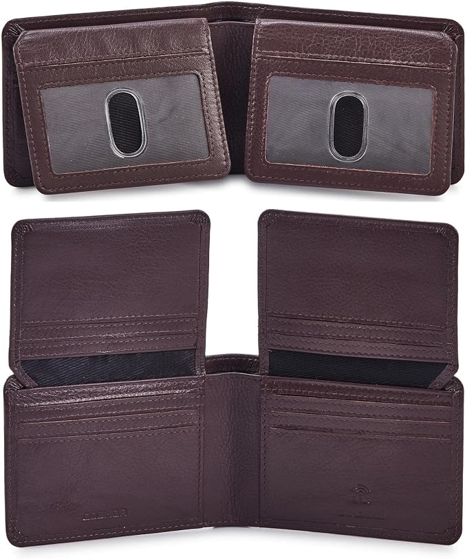 Cochoa Wallet for Men Bifold Leather RFID Blocking High Capacity Slim Card Case with 2 ID Window for Gift (Nappa, Chocolate)