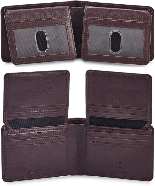 Cochoa Wallet for Men Bifold Leather RFID Blocking High Capacity Slim Card Case with 2 ID Window for Gift (Nappa, Chocolate)