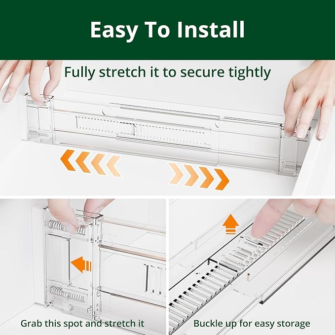 Clear Drawer Dividers Organizers, Adjustable Expandable Drawer Divider Organizer for Clothes, Dresser, Kitchen & Office Drawers, Acrylic Drawer Separators for Bedroom Storage, 4-Pack, Clear Plastic