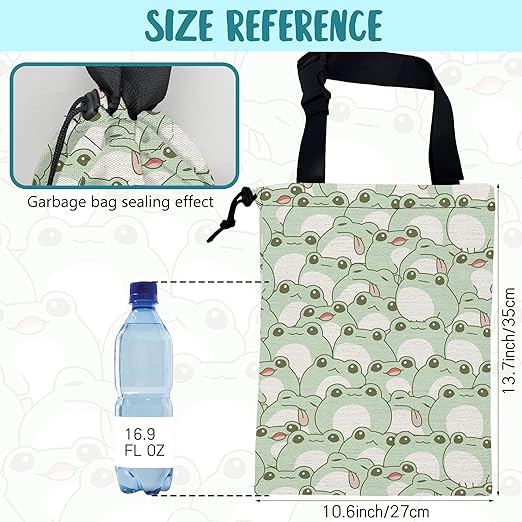 Car Garbage Bag Cute Frog Kiddie Hanging Canvas Car Trash Bag Waterproof Drawstring Car Back Seat Organizer for Car Back Front Seat Console with Adjustable Buckle