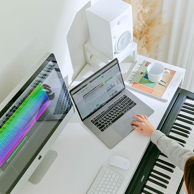 Music Studio Desk with Keyboard Tray, for Full 88 Keys and 61 Keys (Music Producer Desk) (White, 88 Keys (Without Height Adjustment Bracket)