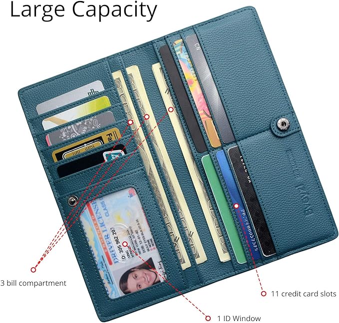 Bveyzi Ultra Slim Thin Leather RFID Blocking Credit Card Holder Bifold Clutch Wallets for Women