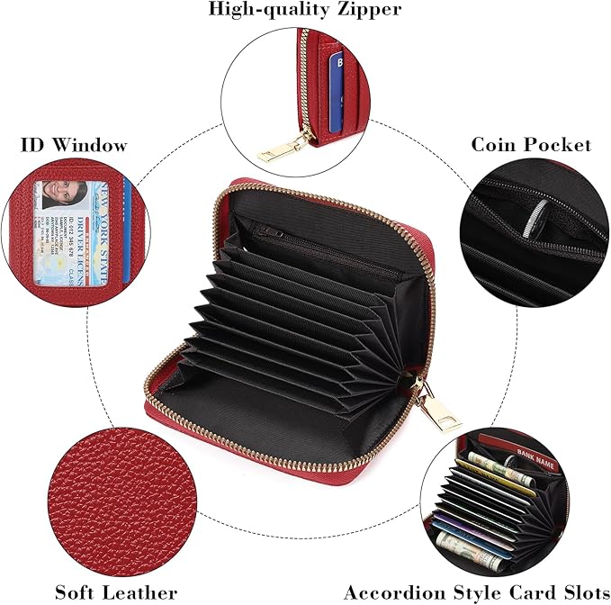 GAEKEAO Wallet Women RFID Blocking Leather Small Compact Zip-Around Credit Card Holder with ID Window & Zipper Pocket