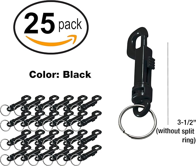 Lucky Line Key Clip for Backpacks, Belts, Keys, Party Favors, Arts and Crafts, Black, 25 per Bag (41520)
