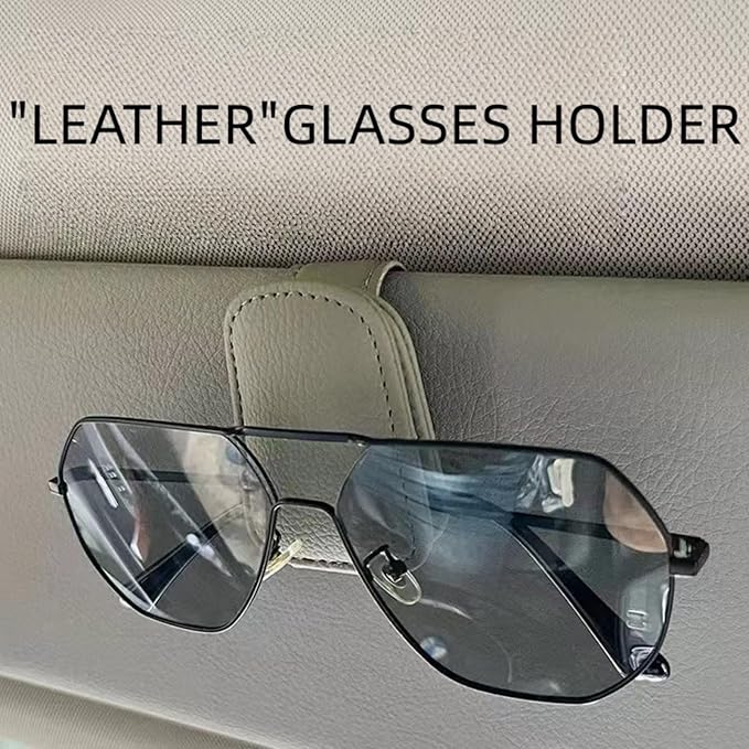 Car Sun Visor Sunglasses Holder – Leather Eyeglasses Clip with Ticket & Card Clip for Car Organizer