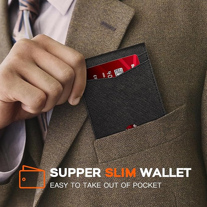 RUNBOX Wallet for Men Slim Leather Bifold RFID Blocking Minimalist Front Pocket Design with Gift Box
