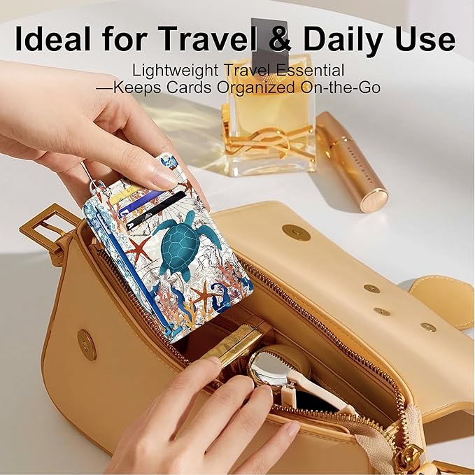SEAVILIA Credit Card Holder for Women, Sea Turtle RFID Wallet Women, Slim Minimalist Front Pocket Card Holder, Cute Thin Travel RFID Blocking Card Case, Small Wallets Woman Gifts Girls