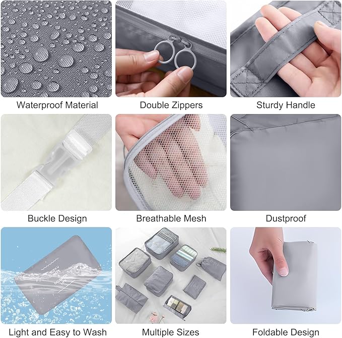 Packing Cubes for Travel-10 Set Luggage Organizer Bags for Family, Mesh Breathable Packing Cubes for Suitcases Durable Travel Essentials Bags Set