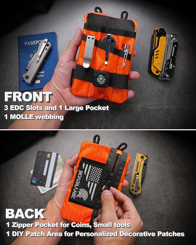 VIPERADE VE1-P Pocket Organizer, EDC Pocket Organizer Men, EDC Organizer Pouch Tool Pouch with 5 Tool Storage EDC Pouch for Flashlight, Pocket Knife, Tactical Pen, EDC Gear (Black)