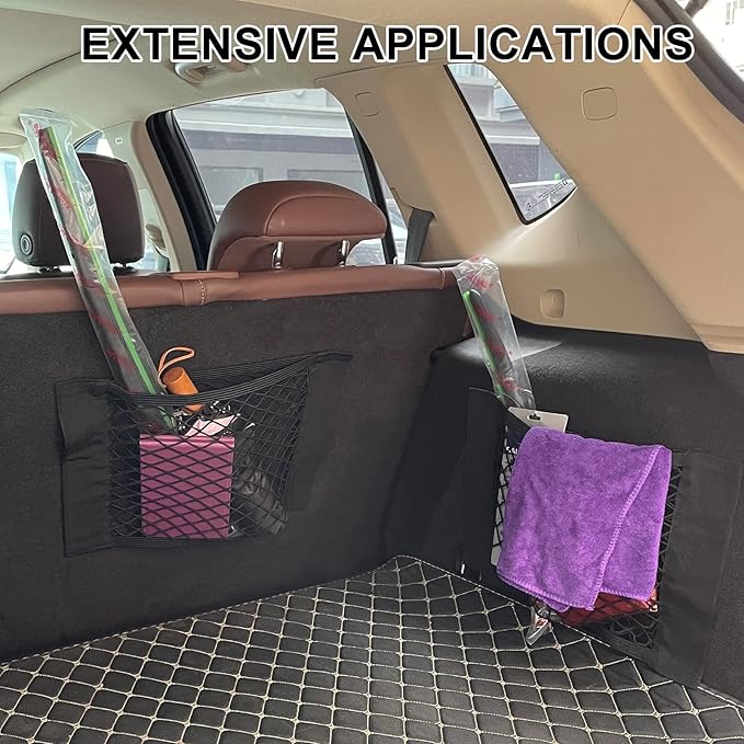 2PCS Universal Car Pouch Mesh Ceiling Netting Storage Auto Wall Sticker Net Pocket Elastic Trunk Organize Bag Black Load Cargo Mesh Storages Holder