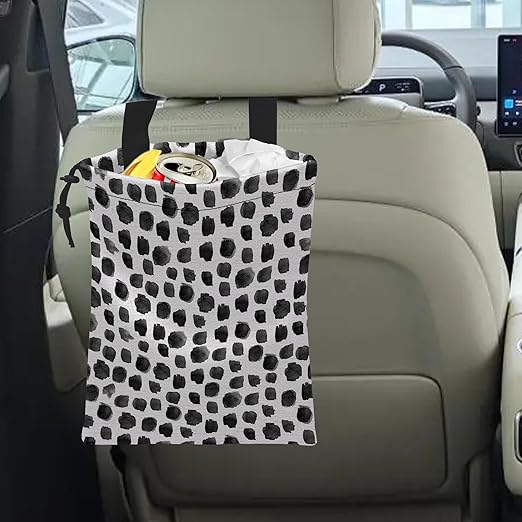 Car Trash Bag Hanging Black Dots Car Trash Can Waterproof Garbage Bag Hanging for Car Back Seat