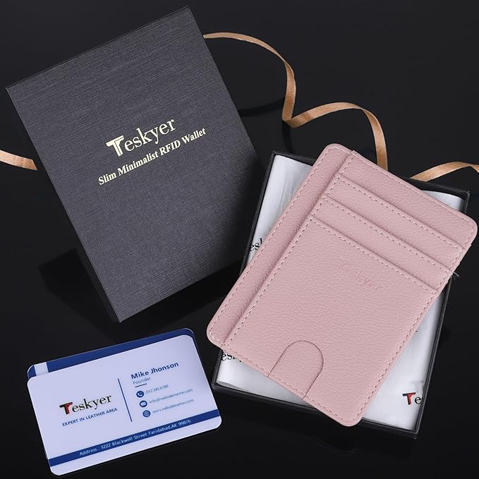 Teskyer Slim Wallet for Men, Minimalist Front Pocket RFID Blocking Leather Wallet Credit Card Holder for Men & Women