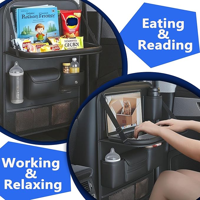Car Backseat Organizer with Tray – Back of Car Seat Organizer & Storage, Multifunction Seat Back Organizer Storage Bags for Tablet, Snacks, Drinks, Tissues... | Waterproof, Universal Fit | 1 Pack