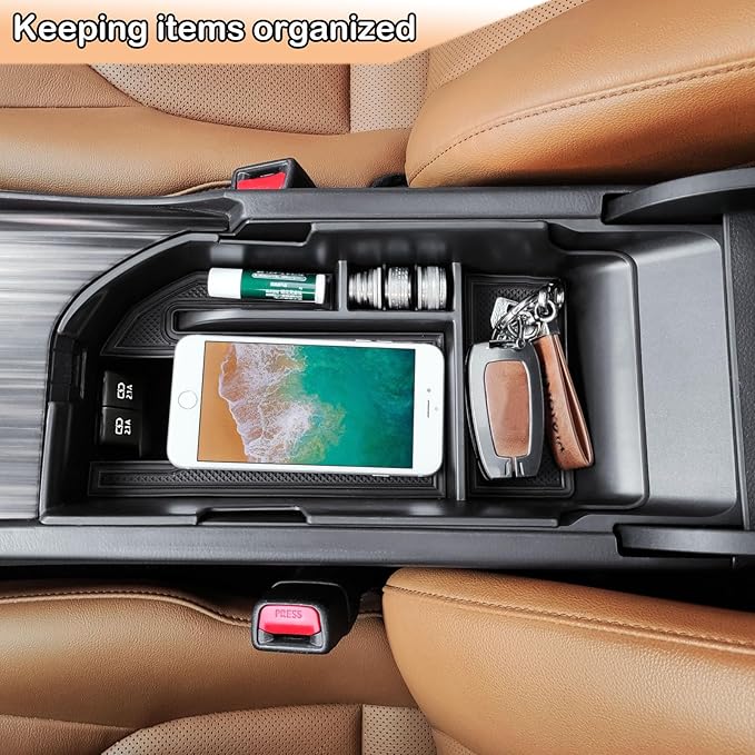 TACORBO Center Console Organizer Compatible with Camry XLE XSE 2018-2022 2023 2024 and Camry LE SE 2020 2021 2022 2023 2024 Insert Tray Accessories, Armrest Secondary Storage Box, Black Trim