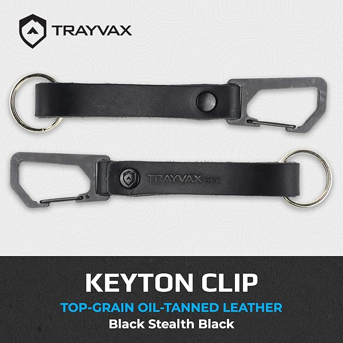 Trayvax Keyton Leather Keychain, Quick Release Carabiner Clip Key Chain for Men and Women, Stainless Steel