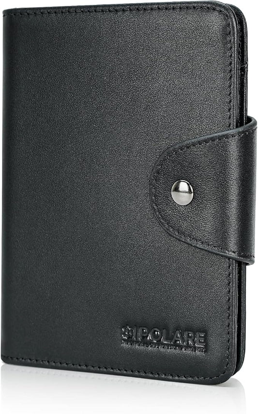 Polare Napa Leather Slim and Soft RFID Blocking wallet For Men Snap Bifold Travel Wallet Passport Holders 2 Passports (Black)