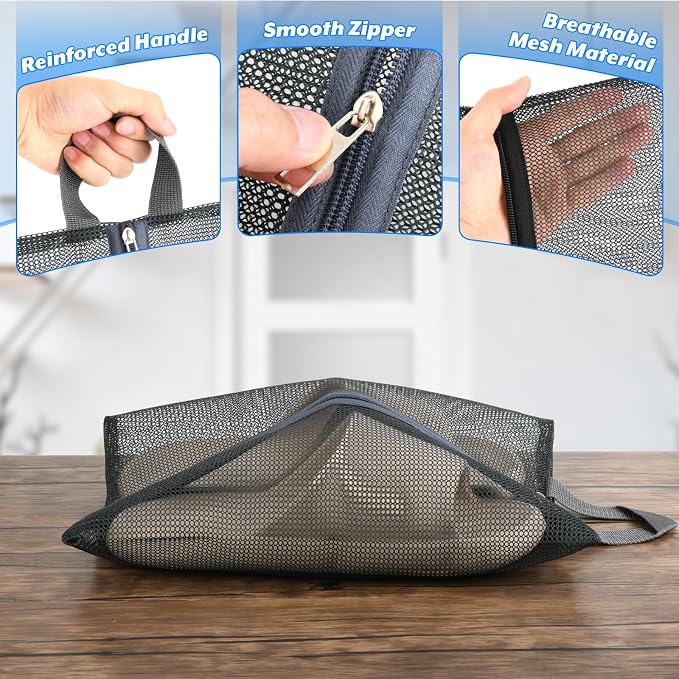 2 Pcs Shoe Bags for Travel, Mesh Breathable Sneaker Bags Portable Shoe Storage Organizer with Handle for Travel Gym Sport, Reusable Zipper Pouch for Women and Men