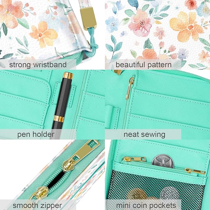 Family Passport Holder Wallet RFID Blocking Document Organizer PU Leather Mulit-purpose Travel Wallet Credit Cards Case for Women Men, Watercoler Floral