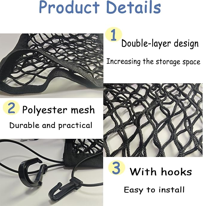 ZMD 2PCS Upgrade Cargo Net for Motorcycle Helmet Storage, 9.8"X11" High-Elastic Double Layer Bungee Net with 8 Hooks, Small Cargo Net for Bikes, Electric Bikes, Scooters, Motorcycles