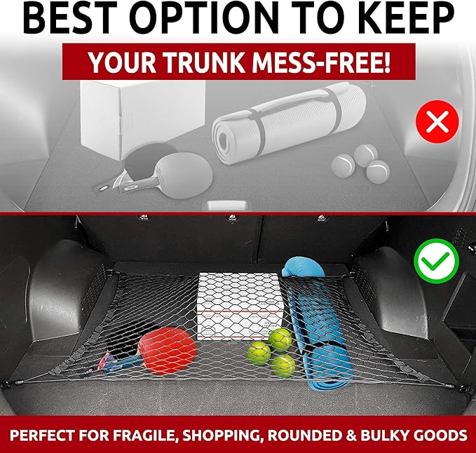 Floor Style Automotive Elastic Trunk Mesh Cargo Net for Kia Sportage LX EX SX 2023-2025 - Premium Trunk Organizer and Storage - Luggage Net for Crossover - Best Car Organizer for Kia Sportage