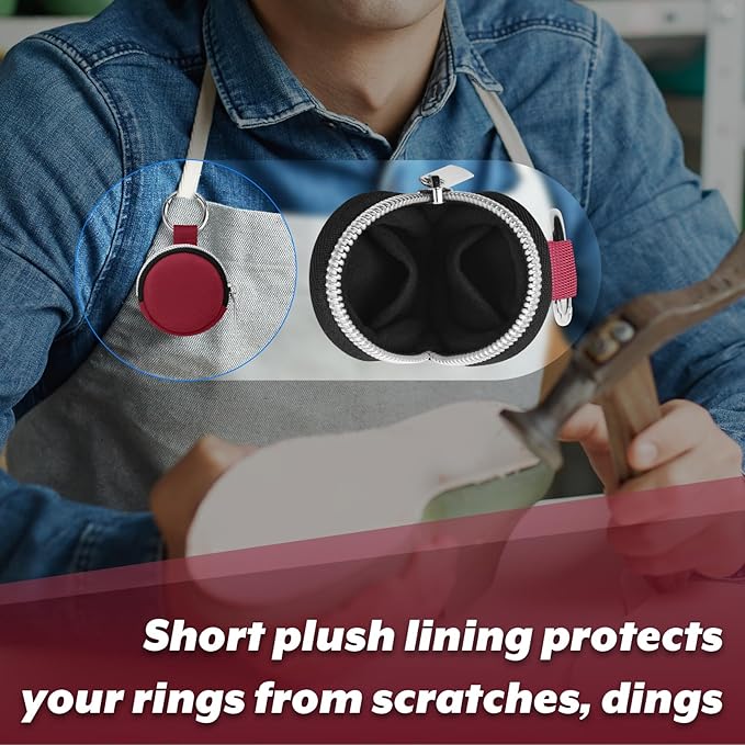 Portable Ring Organizer Case with Keychain, Traveling Ring Holder Storage Bag, Anti-Lost Keychain Container for Smart Rings, Jewelry (1, Burgundy)
