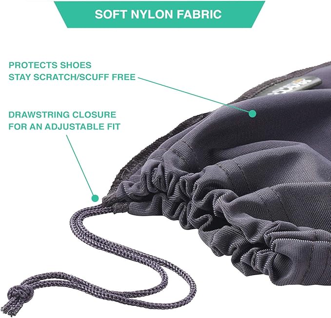 Lewis N. Clark Nylon Drawstring Travel Shoe Bags + Covers for Women & Men, 2 Pair, Charcoal/Black, 1 Pack