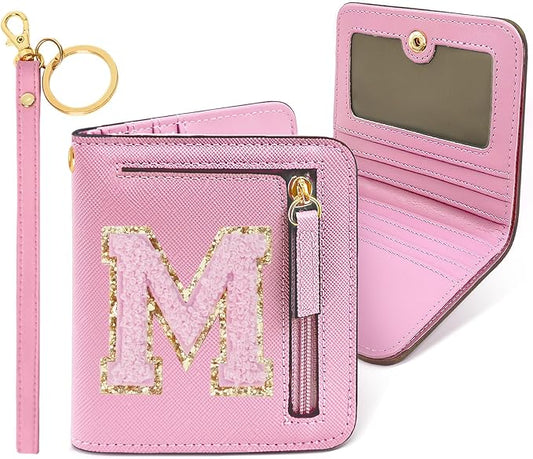 COSHAYSOO Easter Birthday Gifts Initial Wallet for Teenager Girls 8-10 10-12 12-14 14-16 Small RFID Bifold Wallet Travel Purse Unique Preteen Stuff Chenille Letter M Pink