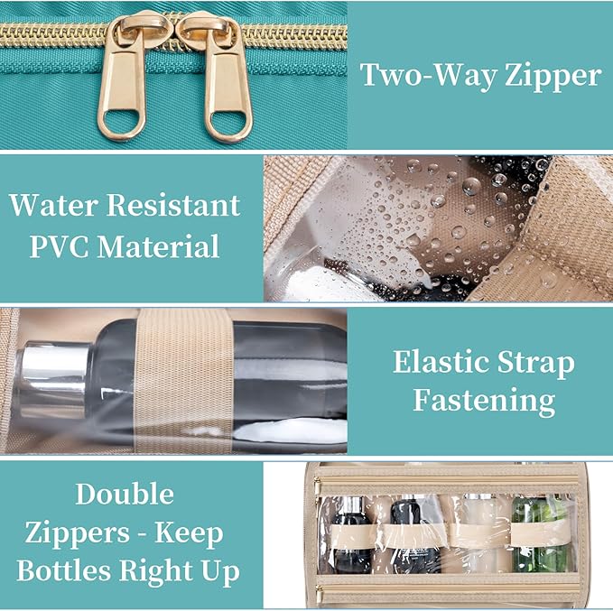 Travel Toiletry Bag for Women & Men Water Resistant Makeup Bag with Hanging Hook Portable Travel Organizer for Travel Accessories, Travel-Sized Shampoo, Toiletries (Large-Green)