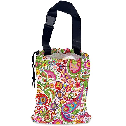 Colorful Paisley Car Garbage Bag,Ethnic Floral Waterproof Small Car Trash Bag Hanging Back of Seat,Drawstring Hanging Car Trash Bag with Adjustable Buckle for Car Accessories