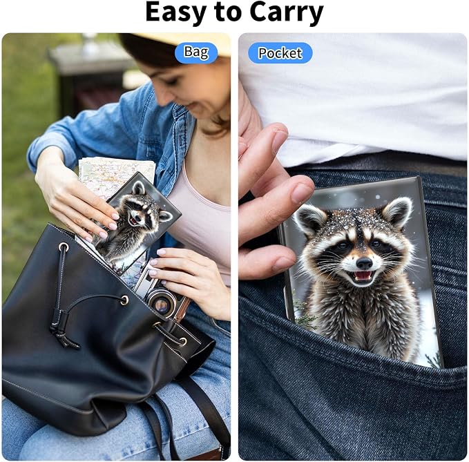 Metal Wallet,Credit Card Holder for Women Men,RFID Blocking Card Holder Mini Slim Aluminum Wallet ID Case Hard Case Business Card Holder Case,Raccoon Snow Cute
