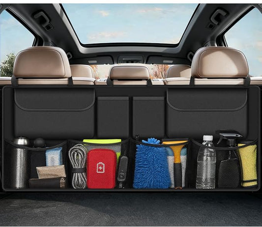 Car Trunk Organizer, Large Capacity Backseat Trunk Storage Organizer with 8 Pockets, Foldable SUV Cargo Organizer for SUV, Truck, Van & MPV, Black