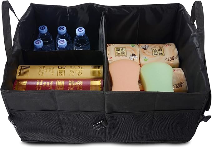 Car Cargo Trunk Organizer, 600D Oxford Polyester Folding Trunk Organizer Back seat Organizer Storage Bag Container Black