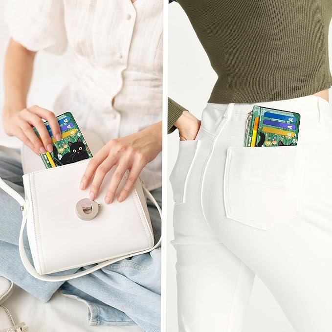 Tipmile Credit Card Holder for Women Slim Minimalist Front Pocket RFID Blocking Wallet Small Compact Card Case with ID Window, Kitten