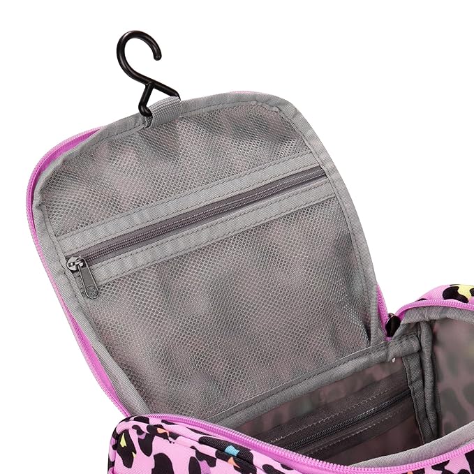 Choco Mocha Kids Toiletry Bag for Girls, Travel Hanging Waterproof Cute Toiletry Bag for Teens Girls Christmas Gifts, Cheetah, Pink