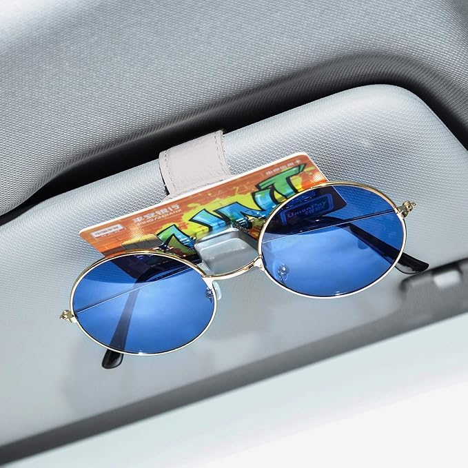Mudder 2 Packs Sunglasses Holder for Car Universal Visor Sunglasses Holder Clip Leather Eyeglasses Hanger and Ticket Card Clip Eyeglasses Mount for Car(Gray)