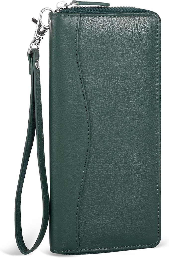 Oak Leathers Green Leather Wallet for Women - Medium RFID Womens Wallet Clutch with 8 Credit Card Holder, Coin Pocket, Gift for Women’s