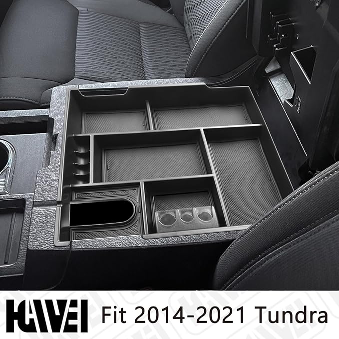 HGWEI Center Console Organizer Tray Compatible with Toyota Tundra 2014 2015 2016 2017 2018 2019 2020 2021 Tundra Interior Accessories, Armrest Secondary Storage Box Insert Tray Divider, Black