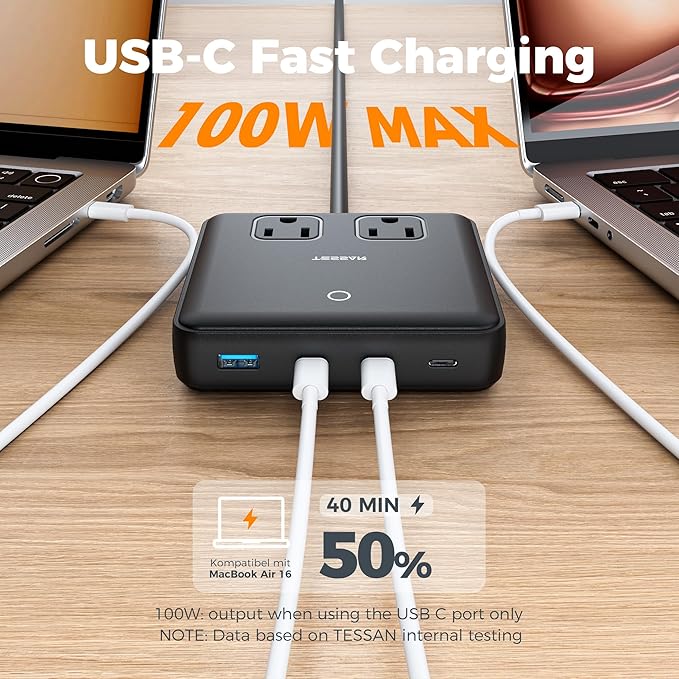 TESSAN Charging Station PD 100W for Multiple Devices, 6-in-1 USB C Charger Block Compatible with iPhone 17/16, MacBook, Charging Dock with 3 USB-C, 1 USB-A & 2 AC, Home Office Travel Accessories