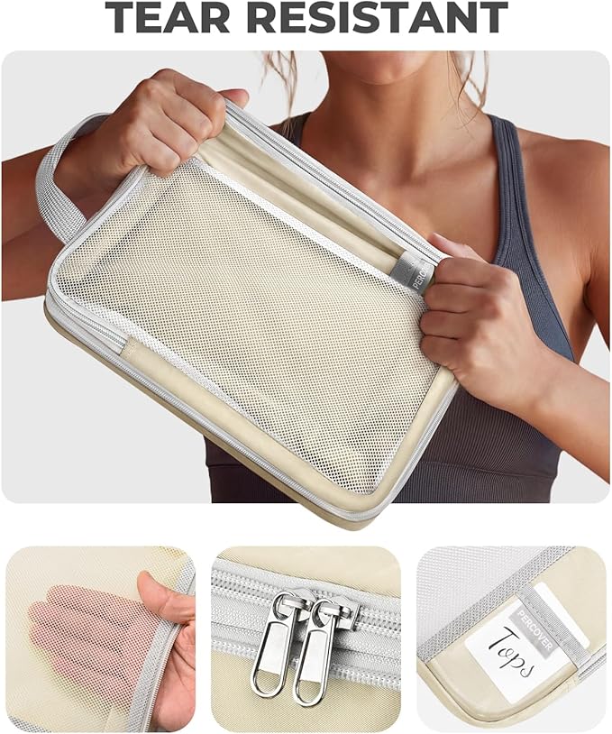 Percover Compression Packing Cubes 6-Piece Set, Packing Cubes Compression for Travel with Multi-Size Organization, Travel Organizer for Carry On & Checked Luggage, Beige