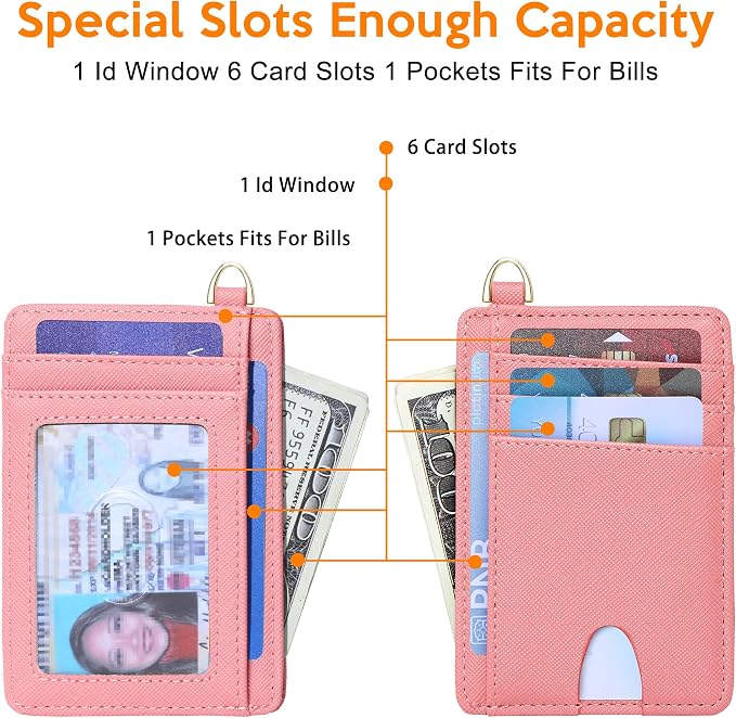 Badiya Credit Card Holder Slim Minimalist Wallet, Front Pocket Purse RFID Blocking Wallet Compact Card Case with ID Window for Women & Men