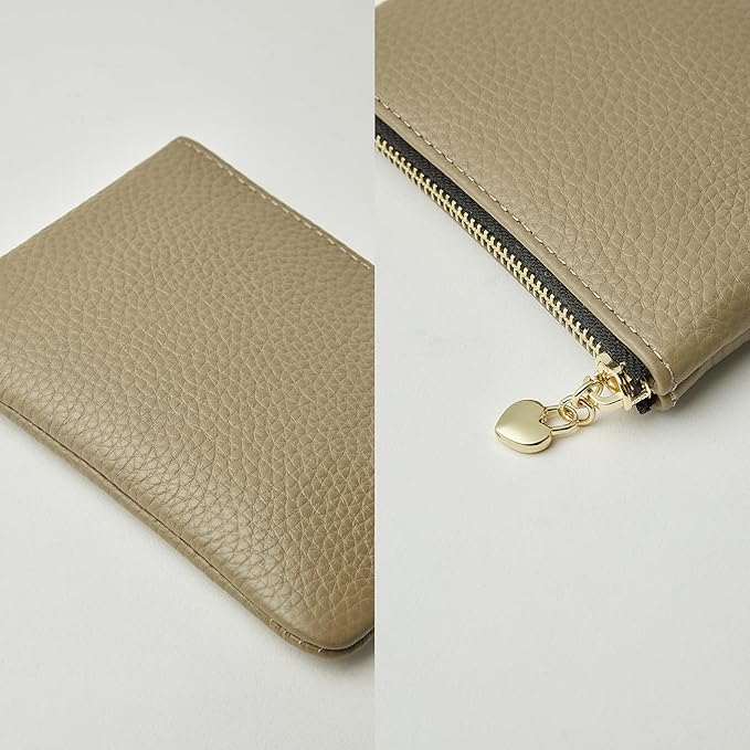 DAILANDO Mini Leather Coin Purse, Unisex Slim Zipper Card Holder and Coin Pouch with Keychain