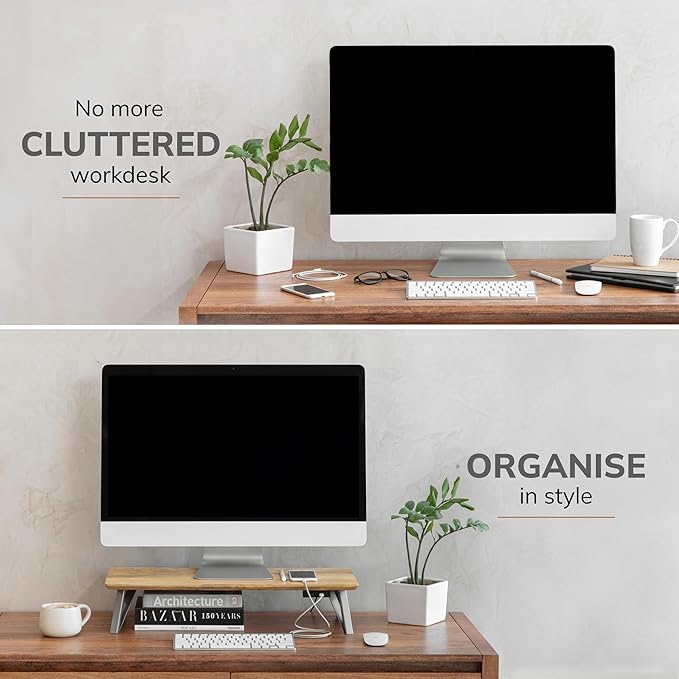 Anji Mountain Monitor Stand - Desktop Organizer & Laptop Riser, Ergonomic Monitor Riser, Space-Saving Monitor Stand for Desk, Durable Construction, Easy Assembly, Ideal for Home & Office,Natural