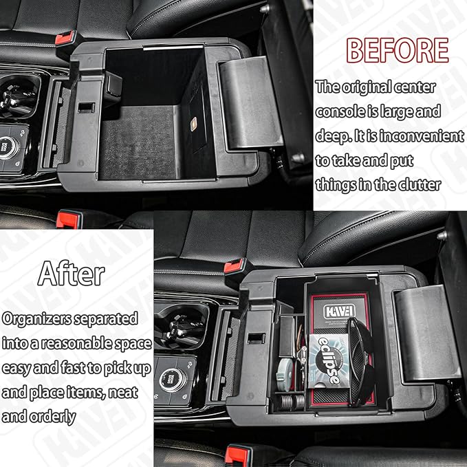 HGWEI Center Console Organizer Compatible with Ford Explorer 2020 2021 2022 2023 2024 2025 2026 Interior Accessories, Coin Holder Armrest Secondary Storage Box Container Insert Divider Tray, Red