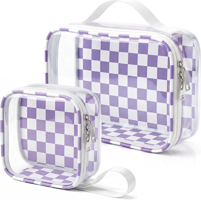 LETGO Checkered Diaper Bag Organizer Pouch Set,TSA Approved Toiletry Bag,Clear Waterproof TPU Car Makeup Bag Set Travel Organizer Bags for Women and Kids Toiletry Bag Set for Baby and Mom Essentials