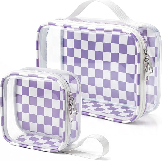 LETGO Checkered Diaper Bag Organizer Pouch Set,TSA Approved Toiletry Bag,Clear Waterproof TPU Car Makeup Bag Set Travel Organizer Bags for Women and Kids Toiletry Bag Set for Baby and Mom Essentials