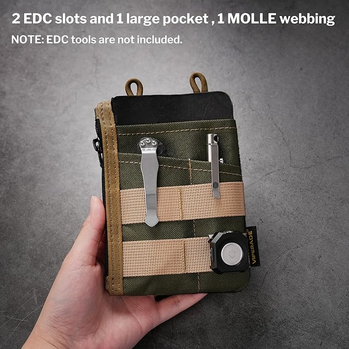 VIPERADE VE18 EDC Pouch, Pocket Organizer for Men, EDC Pocket Organizer, 3 Slots with 2 Zipper Pockets, Multitool Pouch