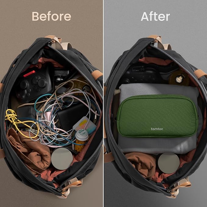 tomtoc Electronics Organizer Travel Case, Water Resistant Travel Bag Cable Organizer for Essentials, Tech Pouch Accessories Carry Storage for Cord, Phone, Cables, Airpods, USB Flash Drive, Daily Items