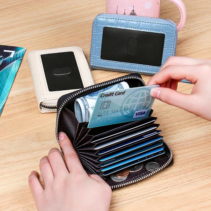EcoVision Credit Card Holder RFID Card Case Wallet, Small Accordion Zipper Card Case Holder, Card Organizer Case for Women Men
