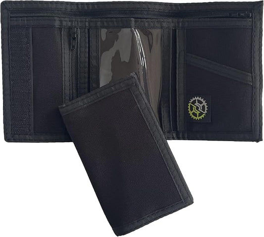 Sprocket Nylon Trifold Wallet with Zippered Coin Pocket (Black), 3 x 5