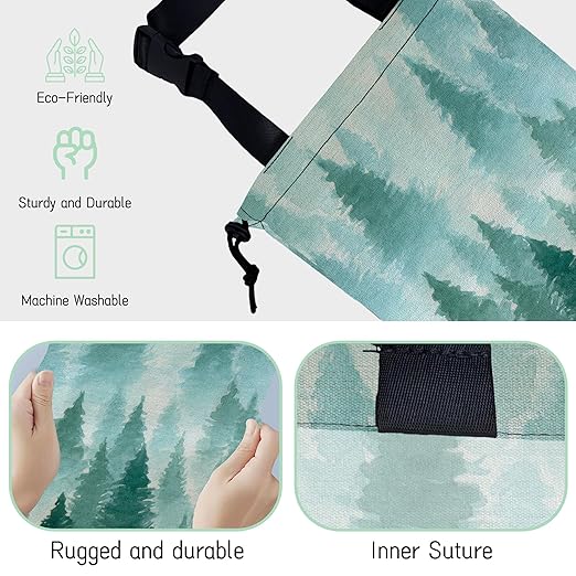 Foggy Forest Car Garbage Bag,Watercolor Forest Waterproof Small Car Trash Bag Hanging Back of Seat,Drawstring Hanging Car Trash Bag with Adjustable Buckle for Car Accessories